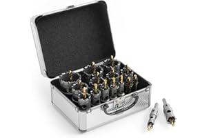 CSOOM Lot de 14 scies cloche en carbure de tungstène haute performance, avec 2 forets centraux pilotes extra revêtus de titane et 2 clés en L. Acier inoxydable et grille en métal sont le choix idéal