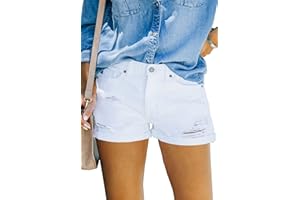 Alaster Queen Short en Denim pour Femmes Taille Moyenne Pantalon Chaud à Taille roulée Short en Denim à Trous pour l'été