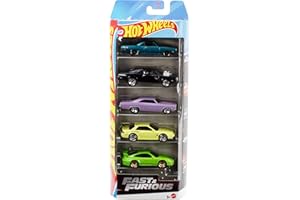 Hot Wheels Szybcy i wściekli Metalowe samochody 5-pak Zestaw aut zabawek w skali 1:64, modele inspirowane i znane z filmowej serii Fast & Furious, JDR19