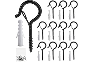 RAIRSKY 12 Pezzi Ganci Avvitabili Ganci Q-Hanger Neri,Ganci a Vite per Soffitto Occhielli a Vite Ganci Magnetici Forti Gancio per Soffitto,Gancio Soffitto Ganci Antiruggine Montati