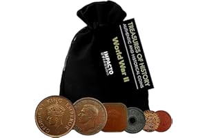 IMPACTO COLECCIONABLES IMPACTO COLLEZIONABILI | 6 Monete Autentiche della Seconda Guerra Mondiale (1925-1945) in Sacchetto di Velluto - Collezione Pearl Harbor e Guerra del Pacifico | Include Certificato di Autenticità