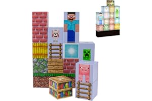Paladone Lampe de Chantier Minecraft - 16 Blocs de lumière réglables et Base d'herbe - Construisez Votre Propre Niveau