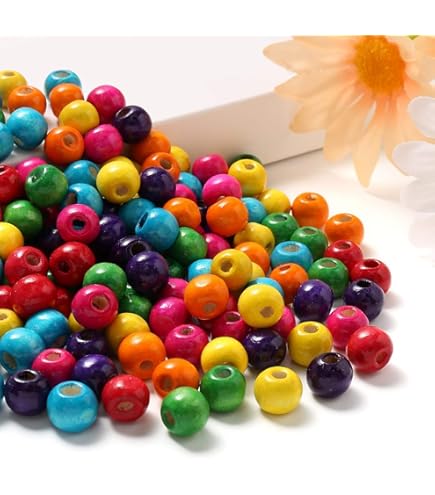 Efco Perline In Legno Da 8 Mm, Foro 2,3 Mm, Confezione Da 80 Pezzi, Colori Assortiti