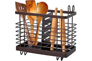 FADCAER Uchwyt na przybory, metalowy stojak druciany na blat kuchenny, wszechstronny organizer na sztućce, kosz do przechowywania, organizer i ociekacz z haczykami, praktyczne łyżki i szczypce, Caddy sztućce,
