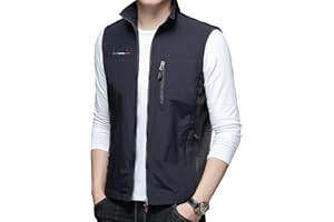 Herothorn Chalecos de pesca de secado rápido para hombre, chaquetas ligeras sin mangas con bolsillos con cremallera para viajes y senderismo