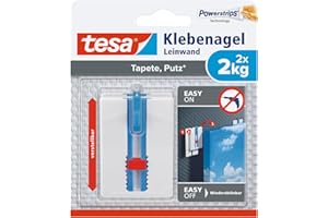 tesa Klebenagel Tapeten & Putz - höhenverstellbar - selbstklebender Nagel - ideal für Leinwand & Keilrahmen - Halteleistung 2kg/Nagel - spurlos ablösbar