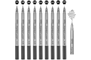 Fineliner Stifte, Funnasting Set 9 Stück Fineliner Schwarz (0.05mm-0.8mm und 1 Brush) Wasserdicht Pigmentliner Set Bullet Journal zum Skizzieren, Künstler Illustration, Office Dokumente