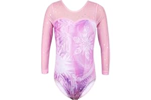 HUAANIUE Justaucorps Fille 3-14 Ans, Maillot Gymnastique Manches Longues & Sans Manches, Tissu Mesh Pailleté, Extensible & Respirant, Idéal Ballet Danse Entraînement