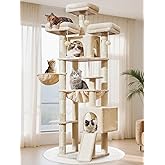 Taoqimiao MS047M Cat Scratching Trees XXL 76 Inches 3 Platforms | Cat Tower, 2 Cat Houses, Extra Large Hammock, Basket, Cat T