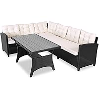Deuba Poly Rattan Sitzgruppe Ecklounge Lissabon 7cm Auflagen WPC Garten Tisch 340cm Sitzfläche Sitzgarnitur Eckbank…