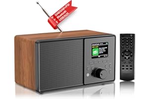 PAZEAU Radio Numérique Dab/Dab+ FM, Radio Nostalgie Retro avec Écran Couleur 2,4, Bluetooth, USB/AUX, Télécommande, Radio Cuisine Réveil Double Réveil, Minuterie Veille, 60 Mémoires Stations (Bois)