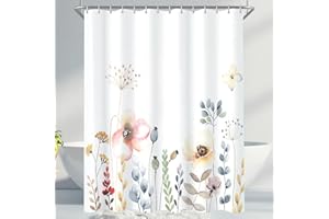 ‎LERORES Lerores Duschvorhang 120x200cm, Blumen Pflanze Beschwerter Saum Antischimmel Textil, Wasserabweisend, Waschbar Polyester Stoff Badevorhänge für Badezimmer, Badewanne mit 8 Duschvorhangringe