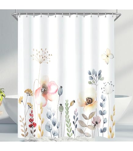 Duschvorhang Bunt Blumen 180x180 Cm – Wasserdicht, Aus Polyester – Mit 12 Haken