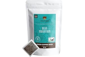 Brown Bear Mielone torby na kawę, mieszanka niebieskich gór, 50 torebek na kawę, średnie pieczenie, moc 3, 5% sprzedaży przekazane na uwolnienie niedźwiedzi UK