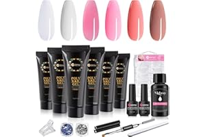 Mobray Acrigel per Unghie Set, 6 Colori Poly Nail Gel, Clear Pink Bianco Kit Ricostruzione Unghie Gel Completo, Unghie Extension Gel con Unghie Finte/Pennello/Base e Top coat Nail Art Salon