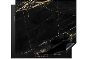 KitchenYeah© Protege Plaque Induction 59x52 cm Decoration Cuisine Tapis de Protection Pour Plan De Travail Cuisson Protégé Marbre - Noir - Or - Chic - Aspect marbre - Design