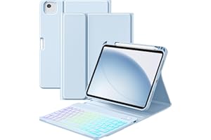 Vobafe Hülle mit Tastatur Kompatibel mit iPad A16 11 Generation 2025/10 Gen 2022 10.9 Zoll, Air 11 Zoll M3/M2, Air 5./4., Pro 11 4/3/2/1,Bunte Beleuchtung,Abnehmbare,QWERTZ,mit Stifthalter, Hellblau