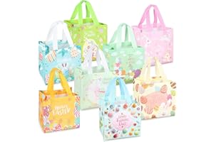 AVISKI Lot de 8 sacs de chasse aux œufs de Pâques, sacs à œufs de Pâques avec poignées, sacs à friandises de Pâques, sacs de Pâques non tissés pour emballage de cadeaux, chasse aux œufs, fournitures de fête