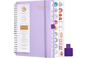 GUMIHO Agenda Semainier 2024 2025 Spirale - A5 (Juillet 2024 - Juin 2025)-Agenda Scolaire Avec boucle de stylo, Autocollants de plan (Violet clair)