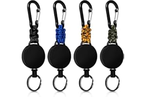AURIIKOOP Porta Badge Retrattile, Portachiavi Retrattile, Portabadge Allungabile, 4 pezzi Portachiavi Estensibile Filo Acciaio con Moschettone Cavo Acciaio 60cm(Nero+Verde+Blu+Arancione-Nero)