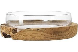 Leonardo - miska z cokołem z drewna tekowego - miska 39 z cokołem tekowym - Ø: 39 cm - szkło, drewno tekowe