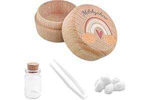 WEFINEST Porta Dentini Da Latte in Legno Scatola Dentini Da Latte Bambino, Scatola Porta Dentini Da Latte Scatola Dentini Da Latte Bambina con Flacone Augurale, Piccole Pinzette e Batuffoli di Cotone