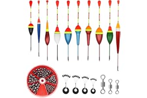 GETRICH 205 Stück Bleischrot Angeln, 10 Stück Angelposen Set, 3 Stück Wirbel Angeln Angelzubehör 4 Stück Gummistopper Angeln, Posen Angeln für Verschiedene Fischgrößen in Seen oder Teichen