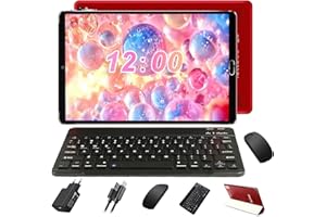 SUAAT Tablette 10 Pouces Android 11 4Go RAM + 64Go ROM 8 Cœurs | 8000mAh | Double Caméra 5+8MP | Bluetooth | WiFi | MicroSD 4-256 Go,Type C, avec Cas, Clavier et Souris,Rouge Profond