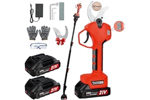 NUZEKY Forbice Potatura a Batteria 50mm con Asta di Estensione: Cesoie Potatura Elettriche Professionali Con2 21V/2000 mAh Batteria-Forbice Elettrica per Potatura con LCD Display per Jardinage,Olives