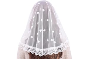 TREORSI Weißer Schleier Spitze Mantilla Katholische Kirche Kapelle Schleier Kopfbedeckung Lateinische Messe, Weiss/opulenter Garten, Medium