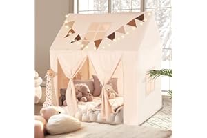 NIUEVLRS Kinderzelt mit Matte, Spielzelt für drinnen, Spielhaus für Kinder im Freien, Kinderspielzelt mit Fenstern und Aufrollbarer Tür für Jungen und Mädchen, Lichtern und Flaggen, 132 x 90 x 132 cm
