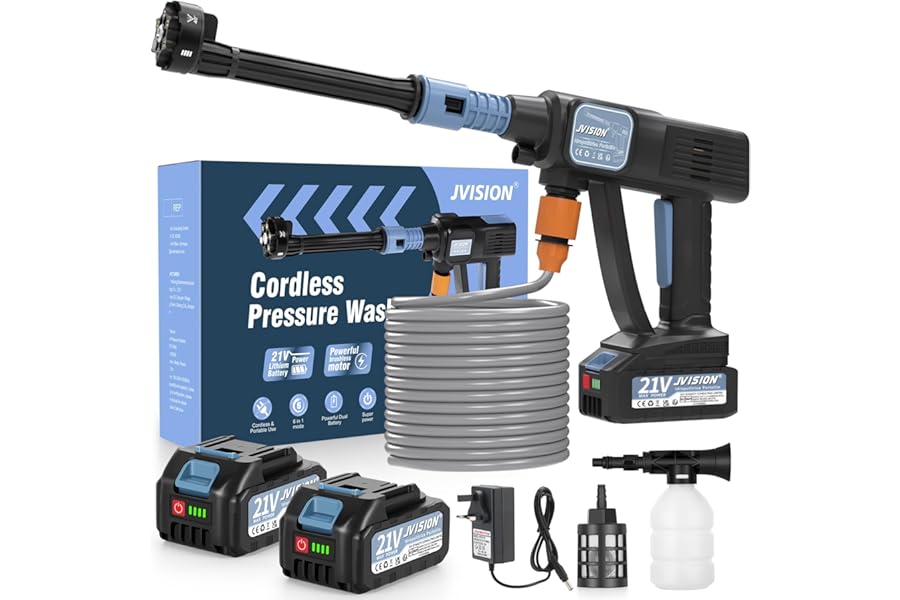 Cordless Pressure Washer, Portable Power Washer for Patio & Car, 6 in 1 Battery-Operated System with 5M Hose, Jet Wash Tool with Dual Batteries, High-Pressure Cordless Jet Cleaner
