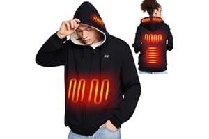 seenlast Sweat Chauffant, Sweat à Capuche Zippe Chauffé Veste chauffante Homme Femme avec Batterie Incluse 10000mAh, Manteau Chauffante avec 6 Zones de Chaleur et 3 Niveaux Température, Noir
