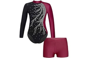 FEESHOW Mädchen Kinder Gymnastikanzug Ballett Gymnastikbody Turntrikot Gymnastikhose Shorts Sport Tanzoutfit Athletic Wettkampf Trainingsanzüge