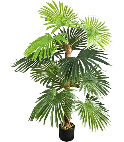Kazeila Pianta Artificiale Areca Palma 110 Cm - Finta Palma Da Interno/Esterno Con Vaso In Cesto Intrecciato, Decorazione Verde Per Casa E Balcone