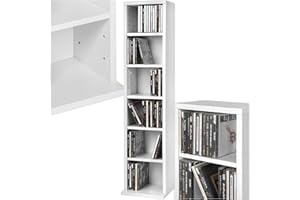 TecTake® Estantería de Pared, Efecto Madera, 6 Compartimentos, Estantes Ajustables en Altura, para 102 CDs, Fácil de Montar, Almacenamiento, Decoración Habitación, Muebles Salón, Librería - Blanco