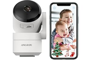 AMOROM Caméra Surveillance WiFi Camera Interieur 360°, avec Détection de Mouvement par IA, Pan/Tilt, Vision Nocturne, Audio Bidirectionnel, 2,4 Ghz WiFi, Compatible avec Alexa, 1 Pack