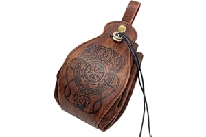 HiiFeuer - Cartera Medieval de Piel sintética, Monedero portátil con cordón，Riñonera Vintage Bolsa de Dados para Larp REN Faire