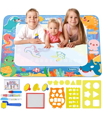 Tapis Aquadoodle Classique – Tapis De Dessin à L’eau 75x75 Cm, Avec Stylo, Réutilisable, Dès 18 Mois