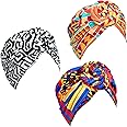 3 Pieces Headwrap for Women Soft Pre Tied Knot Fashion Pleated Turban Cap Beanie Sleep Hat