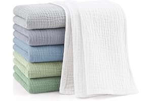 Bearmoss Muselinas Bebe Algodon 60x60cm,6 Piezas 100% Algodón Super Suave Transpirable y Extremadamente Absorbente Gasas para Bebes, Muselinas de Algodón para Recién Nacidos Bebés (Azul Verdoso)