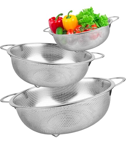 Lot De 4 Passoires Inox Avec Crochets - Tailles 20, 16, 12, 8 Cm - Pour Tamiser, égoutter, Rincer