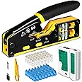 Excefore RJ45 Crimp Tool Pass Through Kit - Comprehensive Crimping Tool Set for RJ11/12/RJ45 with LAN Cable Tester and CAT6 Connectors, 50PCS