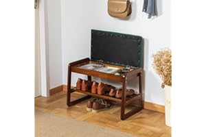 SOBIBO Solid Wood Shoe Bench, 2-Tier Entryway Bench with Cushion and Flip-Open Storage Box, Mid-Century Modern Shoe Bench Rack for Hallway, Mudroom(Green, 55cm, 21.65 inches)