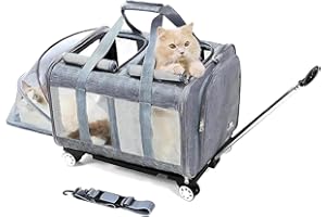 BEAUTYMONKEY.K Transportín Doble para 2 Gatos con Ruedas - 2 Compartimentos Independientes,Base Extraíble y Correas de Seguridad - Transpirable - Ideal Viajes en Coche/Veterinario (55x44x33 cm)