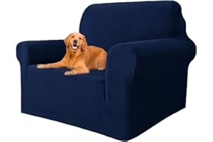 ‎YSTELLAA YSTELLAA Stretch Sofa überzug 1 Sitzer, Super Elastisch Sofabezug Mit Armlehnen Waschbarer, kratzfester rutschfest Sofa Cover für Hunde Katzen und Haustiere(Dunkelblau, Sofa Breite 81cm-120cm)
