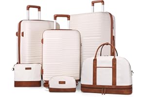 BOLOSTA Suitcase Lightweight 6 Piece Trolley Carry On Suitcase Sets with TSA Lock ABS Hard Shell Travel Luggage Sets with Spinner Wheels for Travel