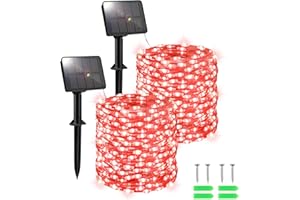 FFZZKJ Solar Christmas Fairy Lights Outdoor Garden Waterproof 12M 120LED Solar String Lights Solar Powered Copper Wire Lights for Christmas Decoration Tree Patio Balcony Terrace Veranda, Red, 2 Pack