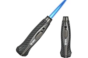 TUDO Briquet au butane rechargeable avec fermeture de sécurité, flamme réglable, design coupe-vent, cuisine, extérieur, barbecue (butane non inclus) (noir)