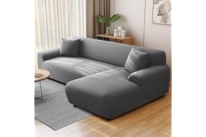 NAKIHOUSE Sofa Überwürfe Sofabezug mit einem Kissenbezug, Stretch elastische Sofahusse Sofa Abdeckung in Grau Farbe für 1/2/3/4 Sitzer（L-förmiges Ecksofa erfordert Zwei）